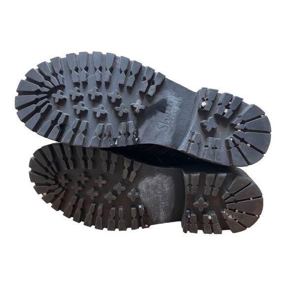 Shellys London Sz 7 Black Leather Suede Biker Moto Combat Boots Buckle Shoes - Picture 4 of 10